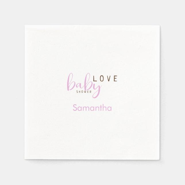 Baby Love Pink Baby Girl Shower Cocktail Napkins (Front)