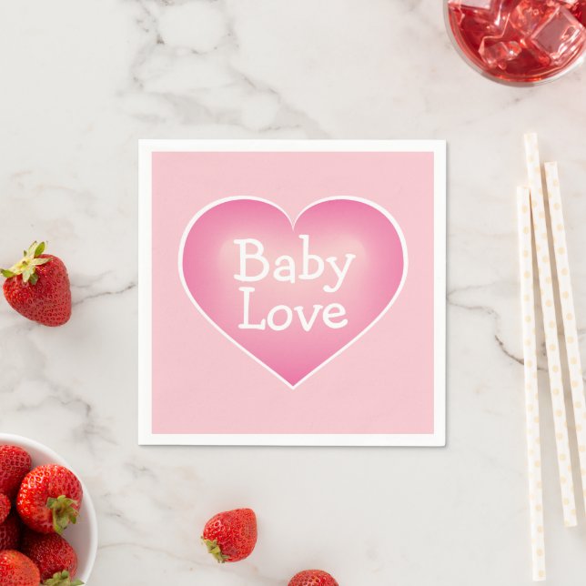 Baby Love Pink Fade and White Heart Napkins (Insitu)