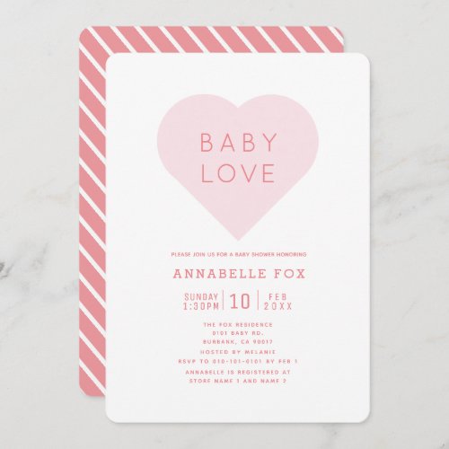 Baby Love  Pink Heart Valentines Day Baby Shower Invitation