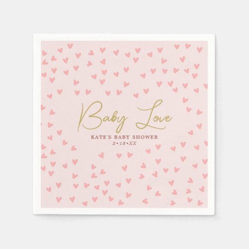 Baby Love Pink Hearts Girl Baby Shower Napkins