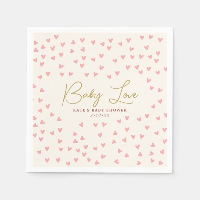 Baby Love Pink Hearts Girl Baby Shower Napkins (Front)