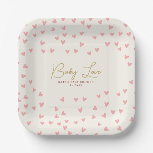 Baby Love Pink Hearts Girl Baby Shower Paper Plates