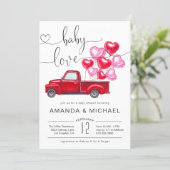 Baby Love | Red Truck Heart Balloons Baby Shower Invitation (Standing Front)