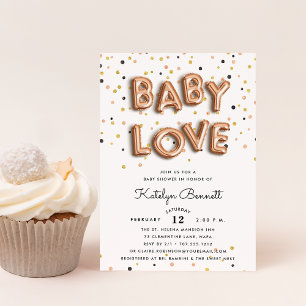 Baby Love   Rose Gold Baby Shower Invitation