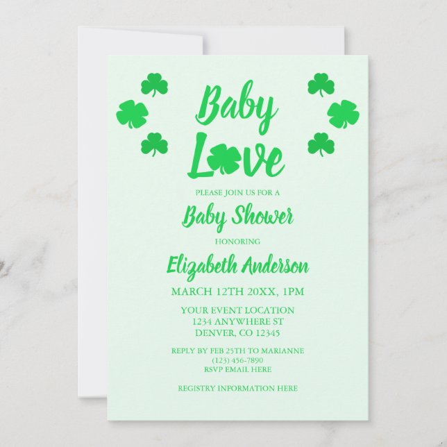 Baby Love Shamrock Baby Shower Invitation (Front)