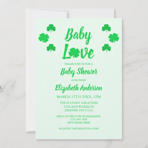 Baby Love Shamrock Baby Shower Invitation
