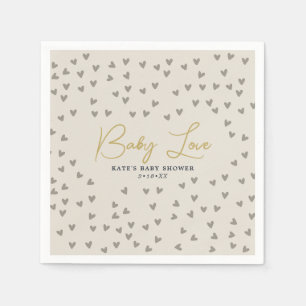 Baby Love Taupe Hearts Gender Neutral Baby Shower Napkins