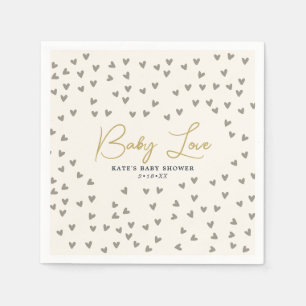 Baby Love Taupe Hearts Gender Neutral Baby Shower Napkins