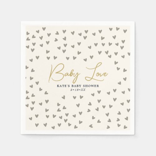 Baby Love Taupe Hearts Gender Neutral Baby Shower Napkins
