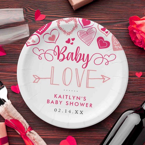 Baby Love Valentines Day Baby Shower Paper Plates