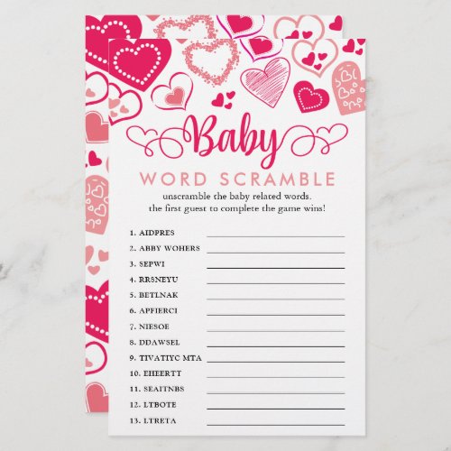 Baby Love Valentines Day Baby Shower Word Game