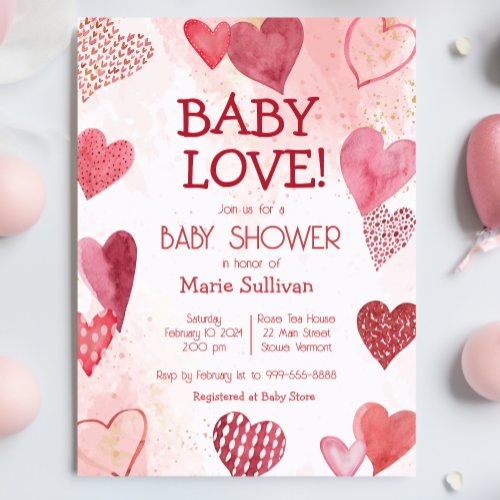 Baby Love Valentines Theme Baby Shower Invitation