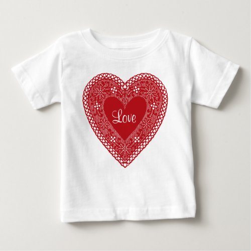 Baby Love Vintage Lace Heart Baby T_Shirt