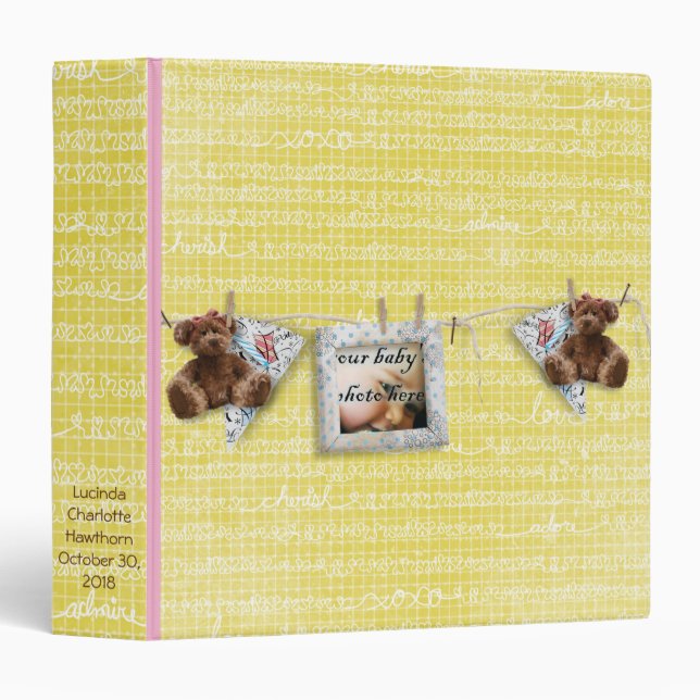 Baby Love XOXO Yellow Scrapbook Photo Album Binder (Front/Spine)