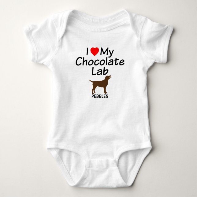 Baby Loves Chocolate Lab Dog Baby Bodysuit (Front)
