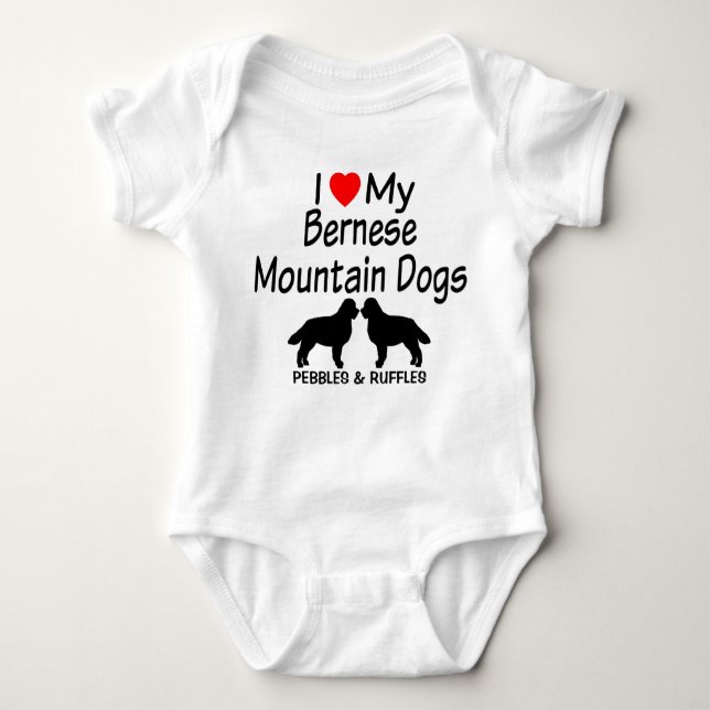 Baby Loves Two Bernese Mountain Dogs Baby Bodysuit (Front)