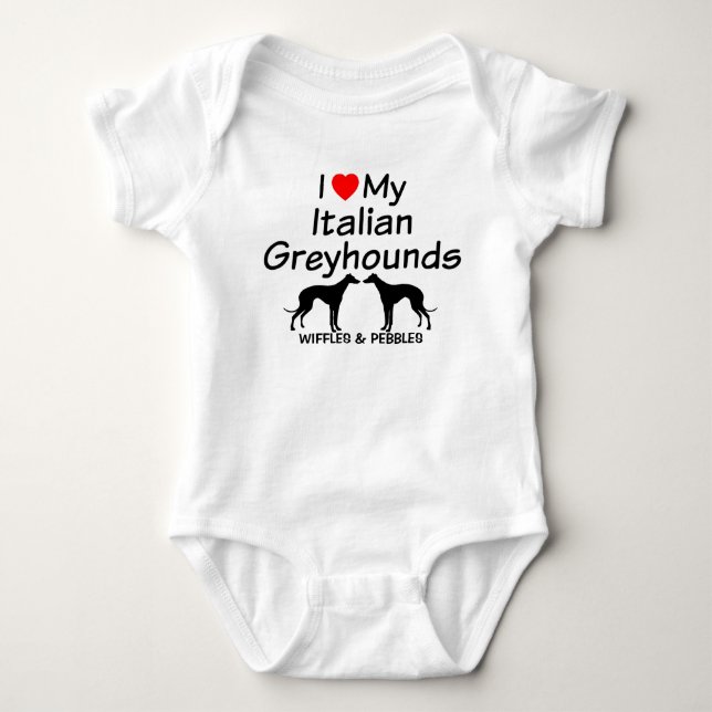 Baby Loves Two Italian Greyhound Dogs Baby Bodysuit (Front)