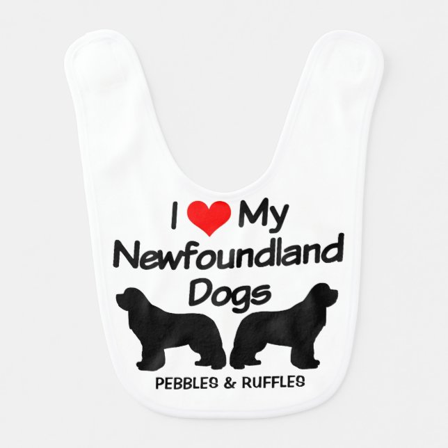 Baby Loves Two Newfoundland Dogs Bib (Front)