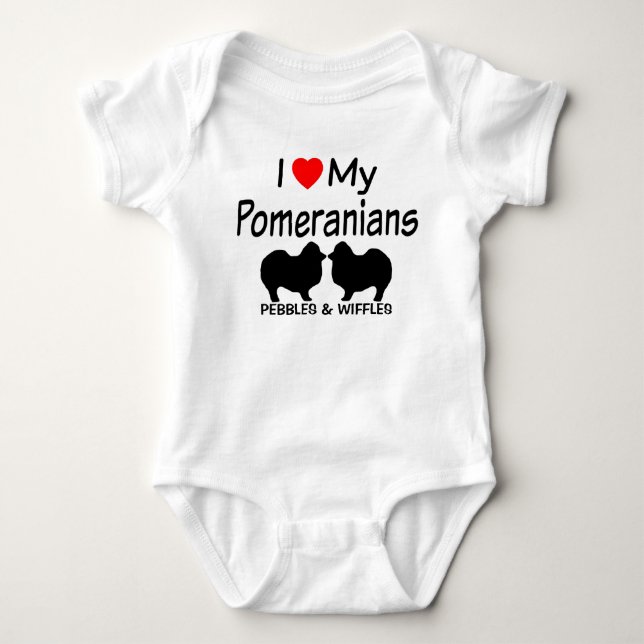 Baby Loves TWO Pomeranian Dogs Baby Bodysuit (Front)