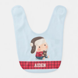 Baby Lumberjack Boy and Teddy Bear Bib