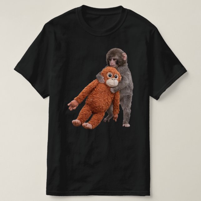 Baby Macaque Hugging Plush Cute Monkey Monkey Punc T-Shirt (Design Front)