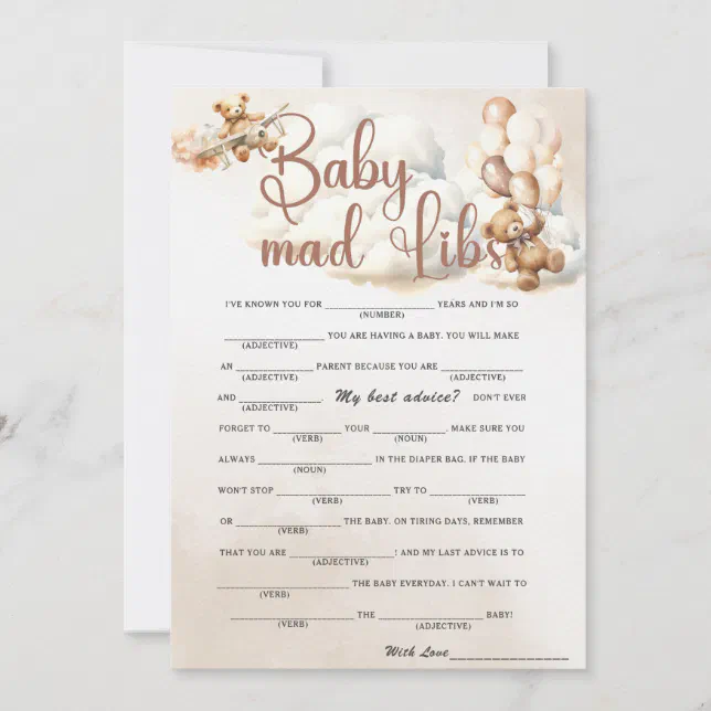 Baby Mad Libs, gioco per baby shower, forniture per feste di