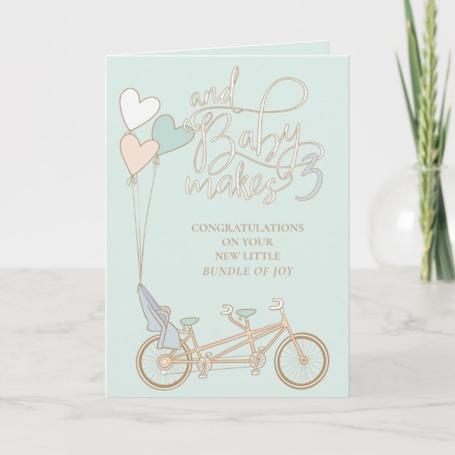Baby Makes Three tandem bike with baby seat  Card (Front)