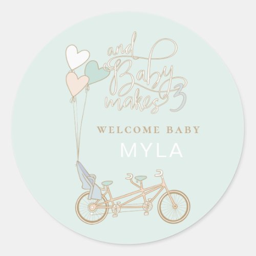 Baby Makes Three tandem bike with baby seat custom Classic Round Sticker
