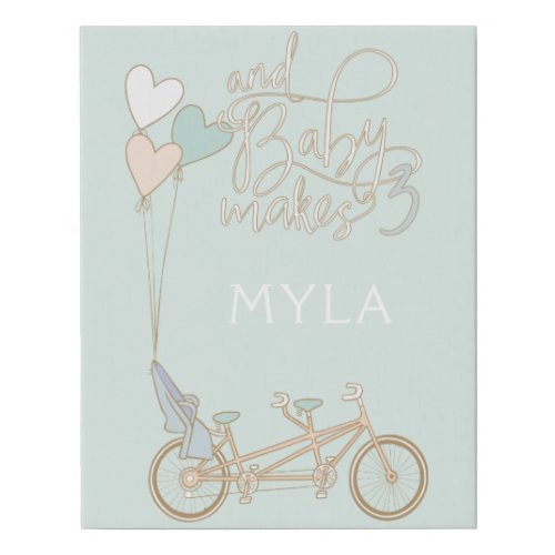 Baby Makes Three tandem bike with baby seat custom Faux Canvas Print