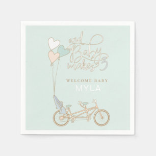 Baby Makes Three tandem bike with baby seat custom Napkins