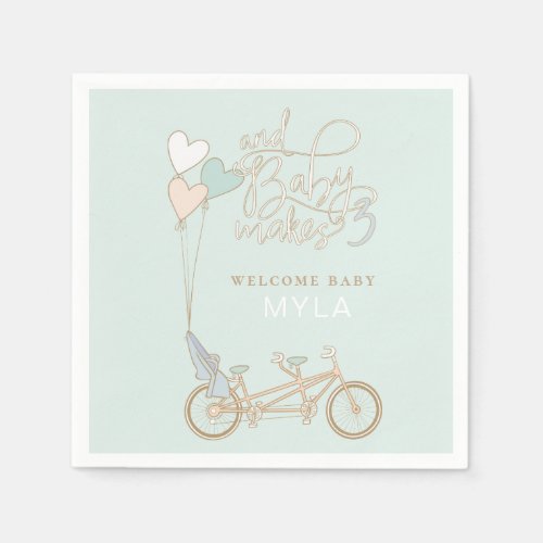 Baby Makes Three tandem bike with baby seat custom Napkins