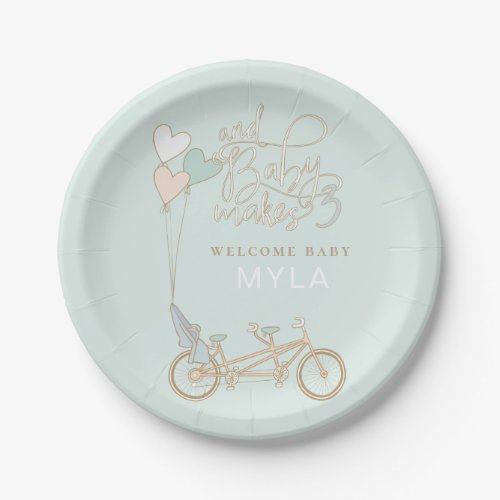 Baby Makes Three tandem bike with baby seat custom Paper Plates