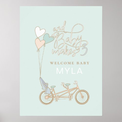 Baby Makes Three tandem bike with baby seat custom Poster