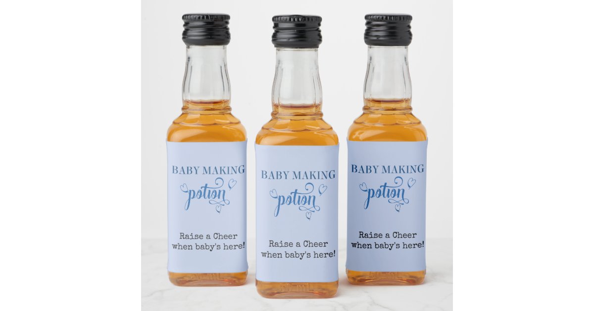 Baby Making Potion Baby Shower Favor Blue Mini Liquor Bottle Label | Zazzle