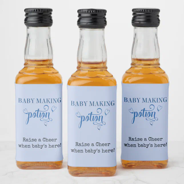 Baby Making Potion Baby Shower Favor Blue Mini Liquor Bottle Label | Zazzle