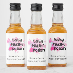 Baby Making Potion Baby Shower Favor Pink Hearts Liquor Bottle Label