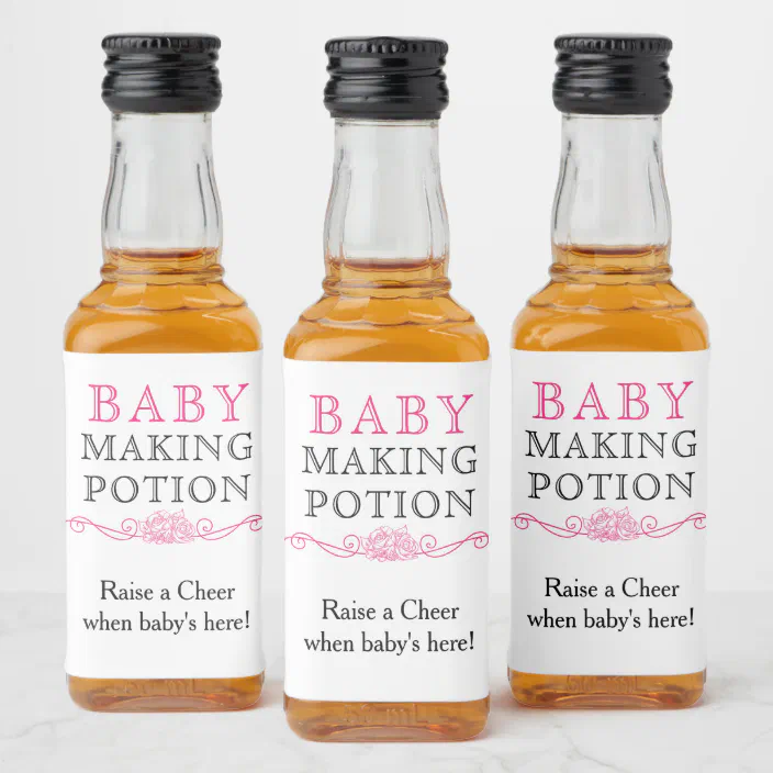 Baby Making Potion Baby Shower Favor Pink Mini Liquor Bottle Label | Zazzle