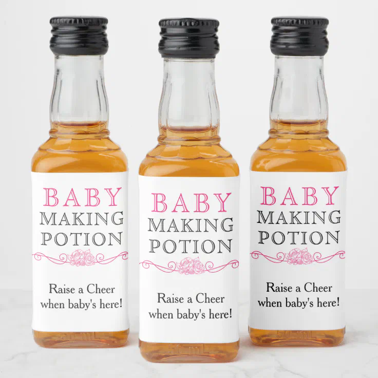 Baby Making Potion Baby Shower Favor Pink Mini Liquor Bottle Label