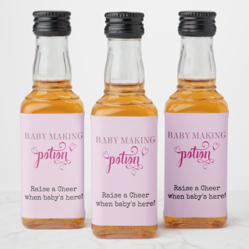 Baby Making Potion Baby Shower Favor Pink Mini Liquor Bottle Label