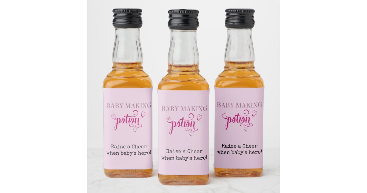 Baby Making Potion Baby Shower Favor Pink Mini Liquor Bottle Label | Zazzle