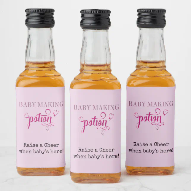 Baby Making Potion Baby Shower Favor Pink Mini Liquor Bottle Label | Zazzle