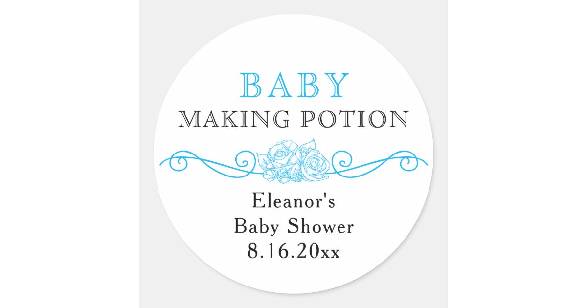 Baby Making Potion Blue Baby Shower Favor Stickers | Zazzle