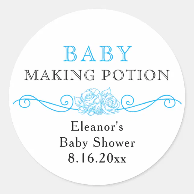 Baby Making Potion Blue Baby Shower Favor Stickers | Zazzle