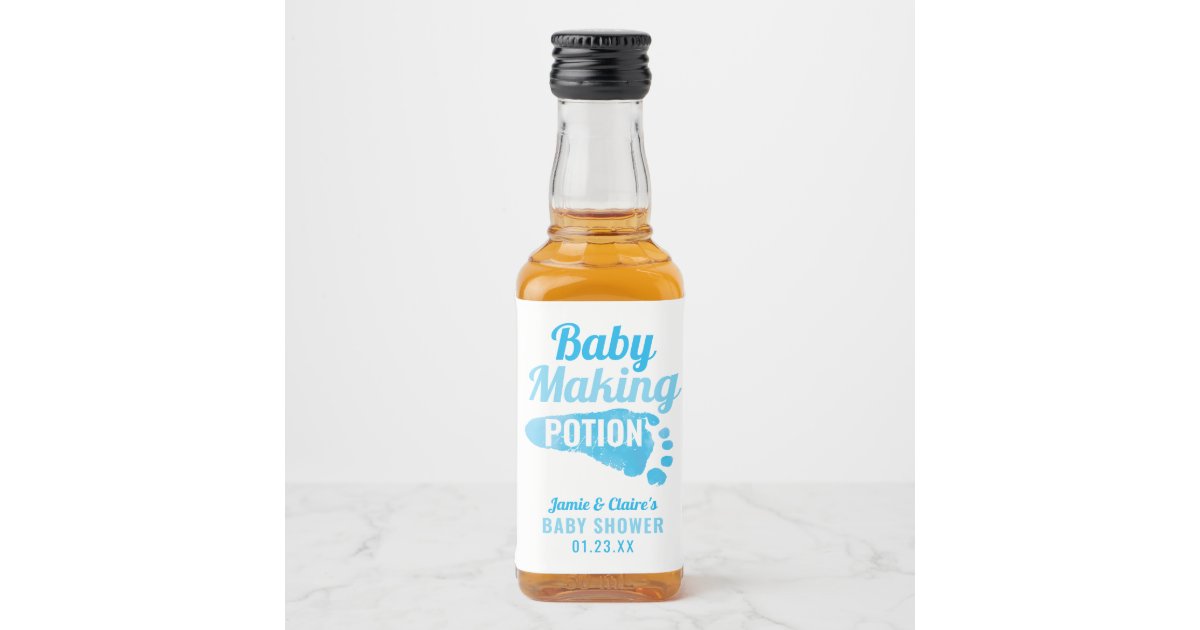 Baby Making Potion Blue Footprint Shower Thank You Liquor Bottle Label ...
