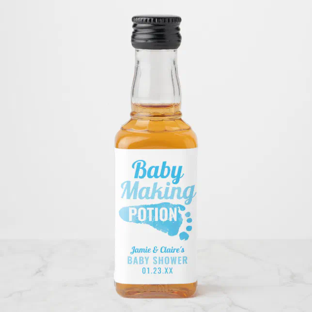 Baby Making Potion Blue Footprint Shower Thank You Liquor Bottle Label ...