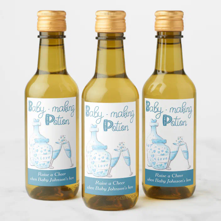 BLUE DESIGN BOY 'BABY MAKING POTION' BABY SHOWER FAVOUR/WINE BOTTLE TAGS 