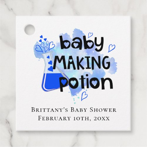 Baby Making Potion Blue Hearts Mini Bottle Favor Tags