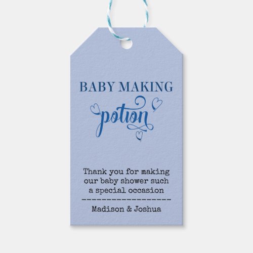 Baby Making Potion Blue Typography Baby Shower Gift Tags