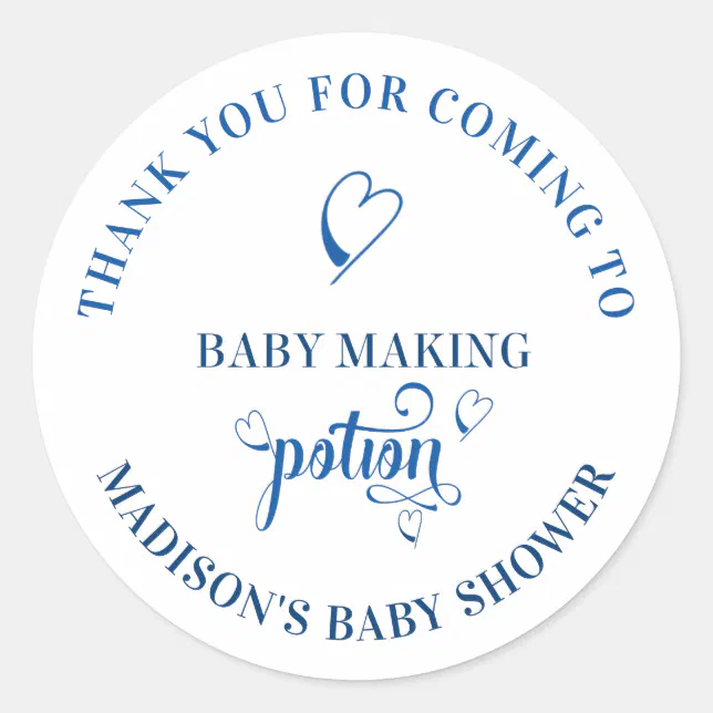 Baby Making Potion Boy Baby Shower Thank You Classic Round Sticker | Zazzle