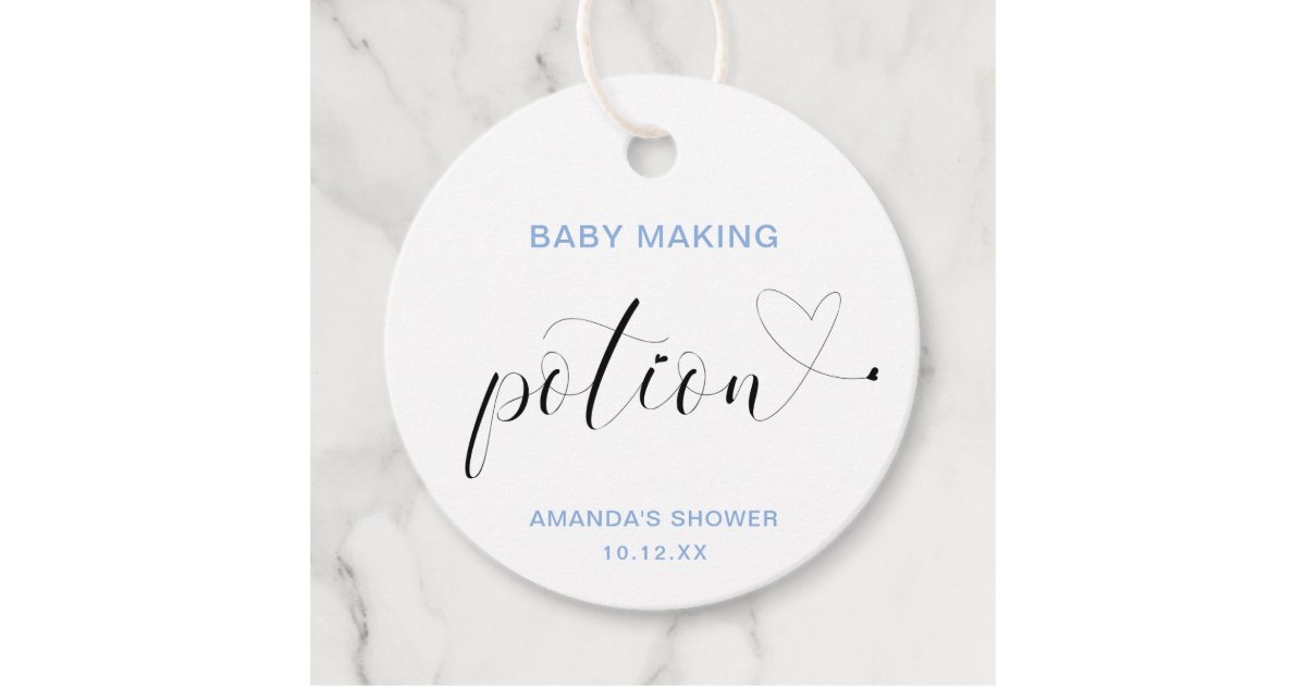 Baby Making Potion Cute Blue Boy Baby Shower Favor Tags | Zazzle
